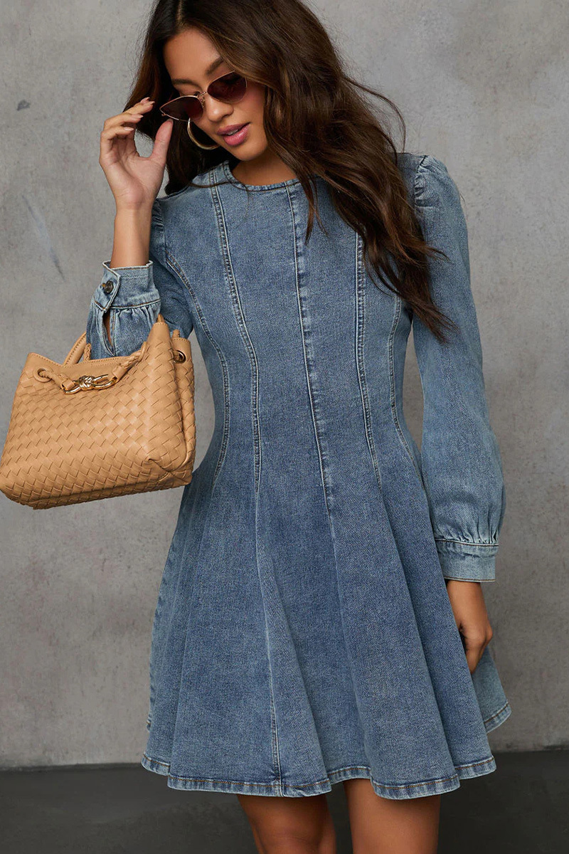 Women's Elegant Denim Panel Dress
