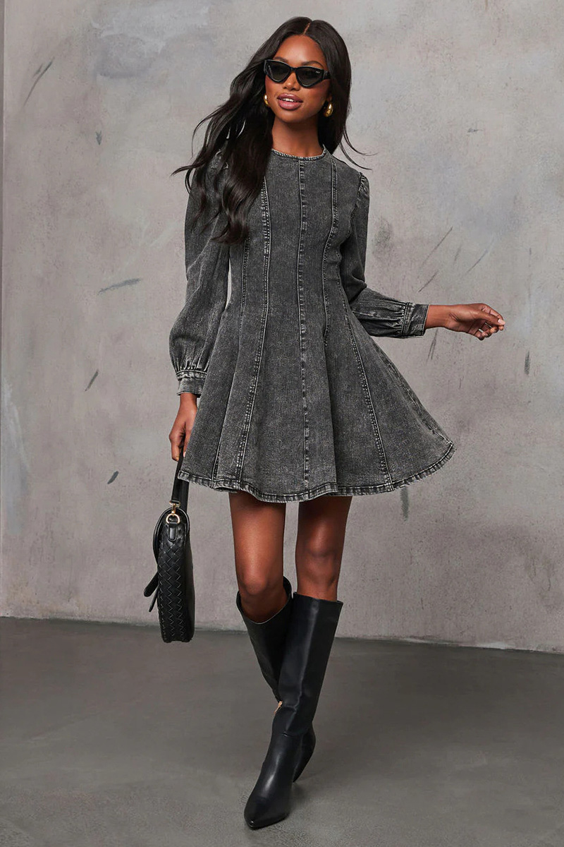 Women's Elegant Denim Panel Dress