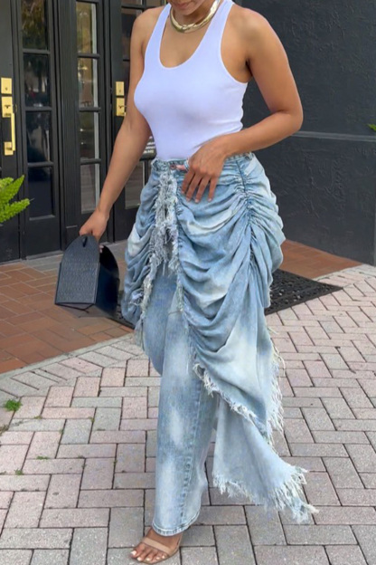 Women's Designer Double Layer Pleated Jeans