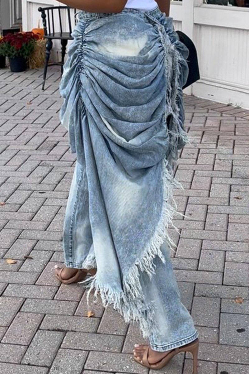 Women's Designer Double Layer Pleated Jeans