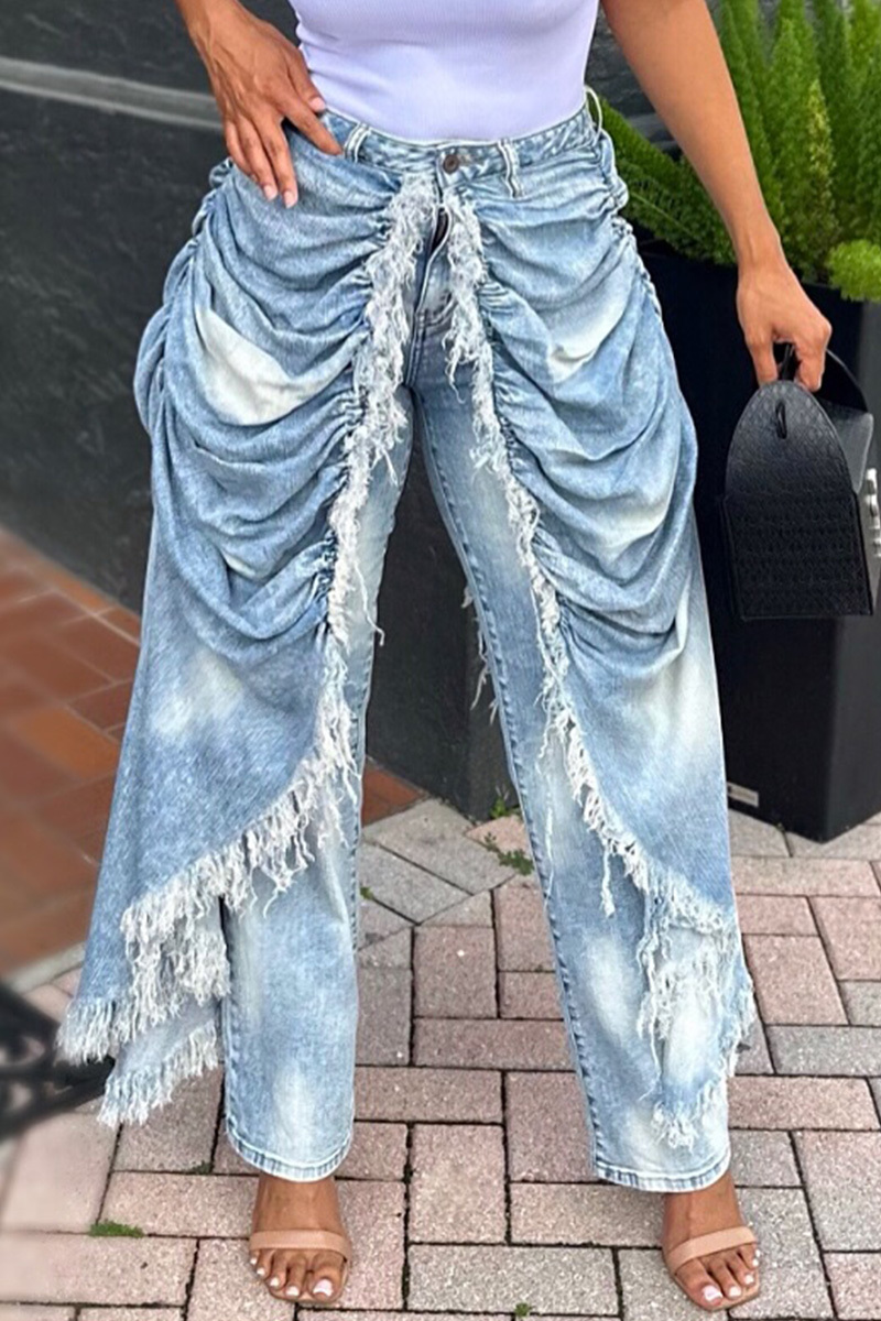 Women's Designer Double Layer Pleated Jeans