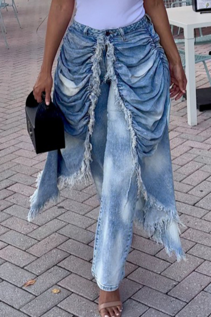 Women's Designer Double Layer Pleated Jeans