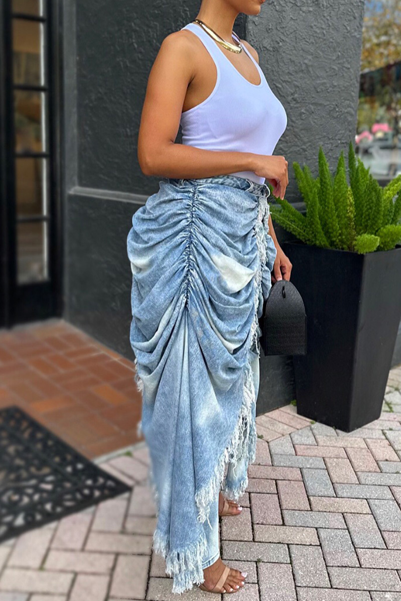 Women's Designer Double Layer Pleated Jeans