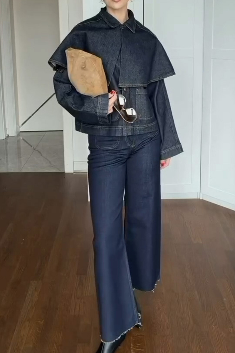 Women's Elegant Draped Design Denim Jacket