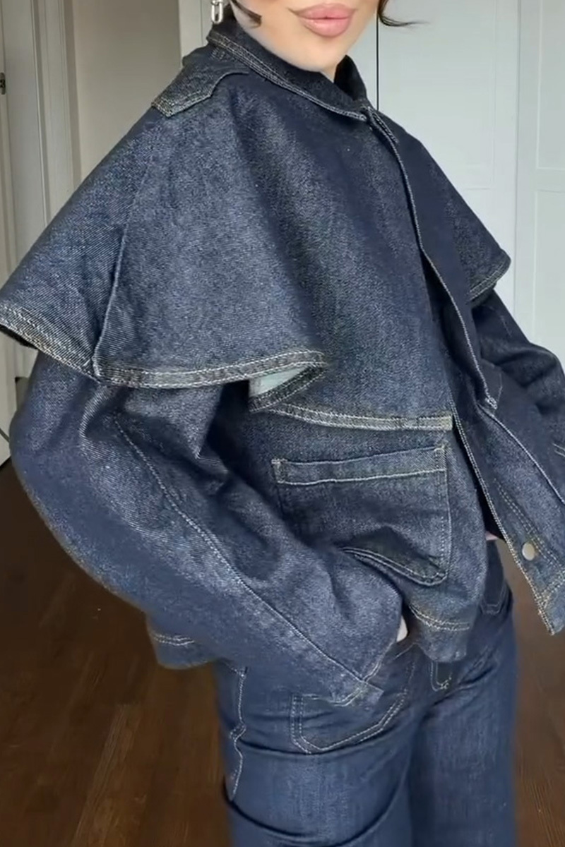 Women's Elegant Draped Design Denim Jacket