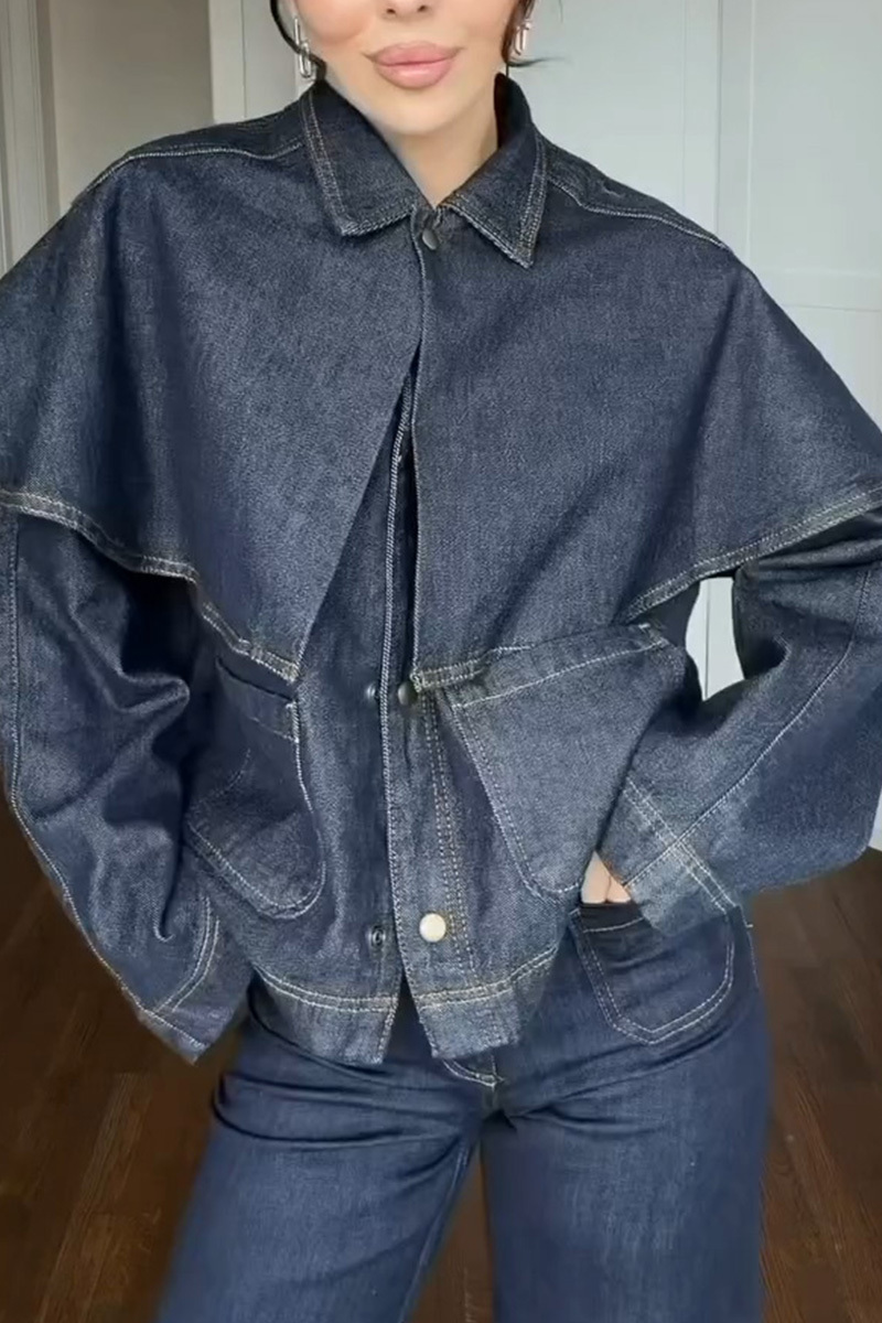 Women's Elegant Draped Design Denim Jacket