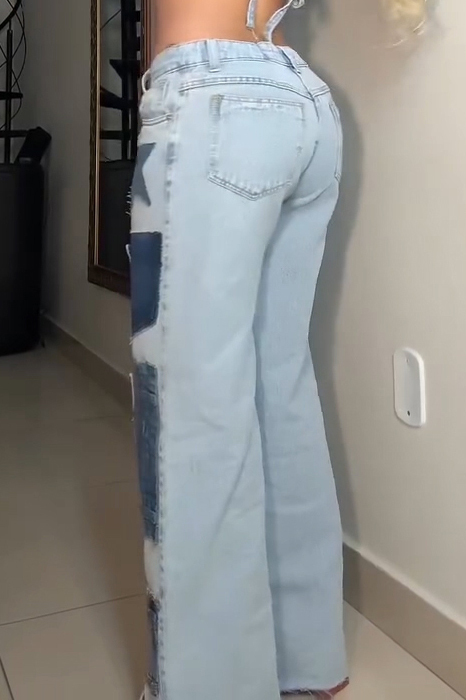 Women's Street Fashion Panel Wide Leg Jeans