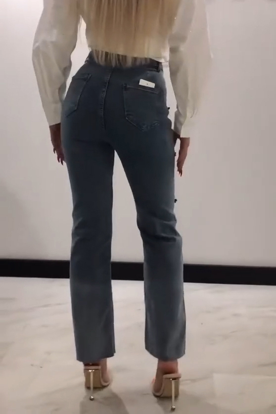 Women's Side Button Placket Rhinestone Jeans