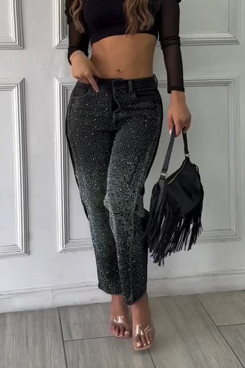 Women's Daily Gradient Rhinestone Washed Jean