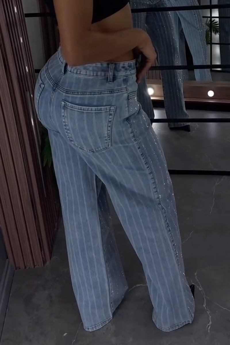 Women's Designer Line Rhinestone Wide Leg Jeans
