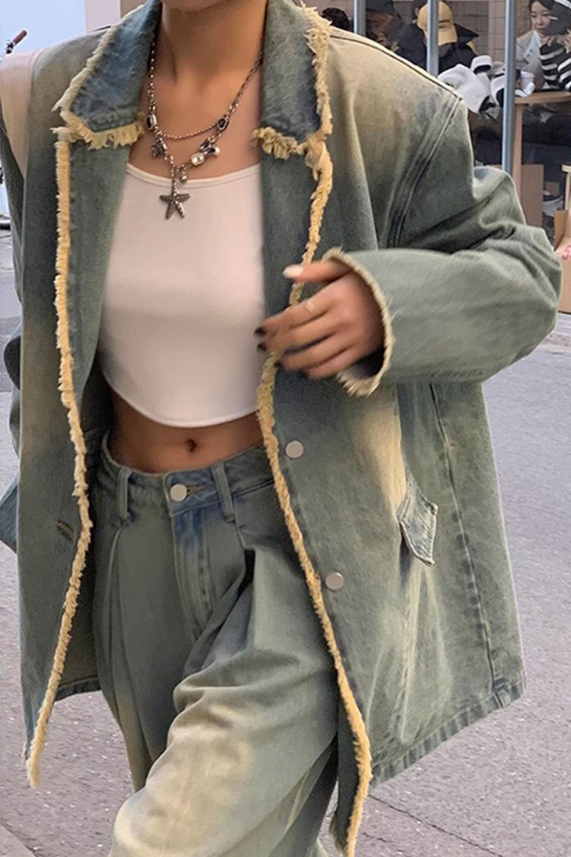 Women's Vintage Loose Fit Washed Denim Blazer