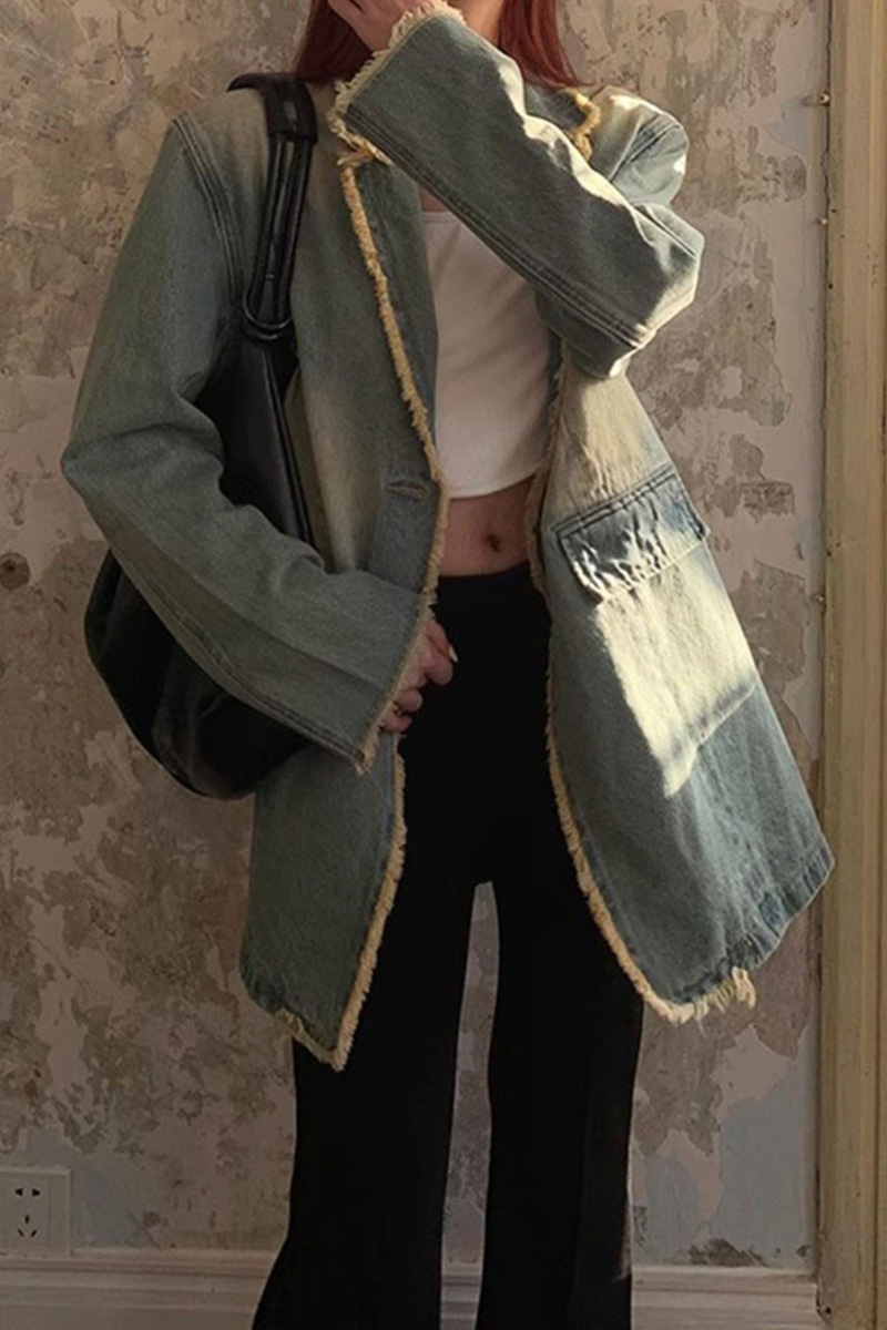 Women's Vintage Loose Fit Washed Denim Blazer