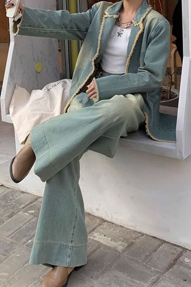 Women's Vintage Loose Fit Washed Denim Blazer