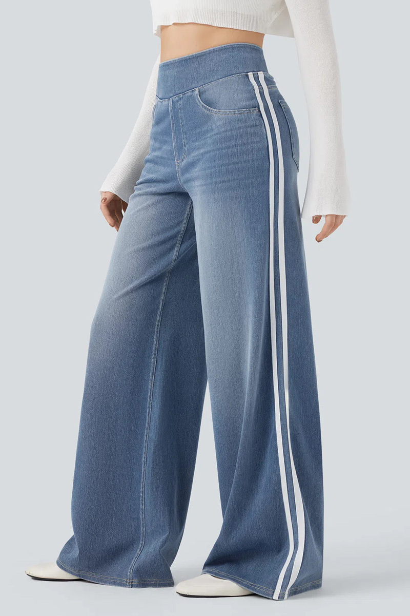 Vintage Washed Blue Side Stripe Elastic Waist Jeans