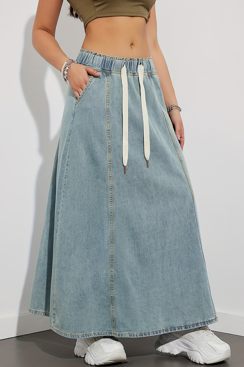 Women's Casual Elastic Waist Denim Skirt