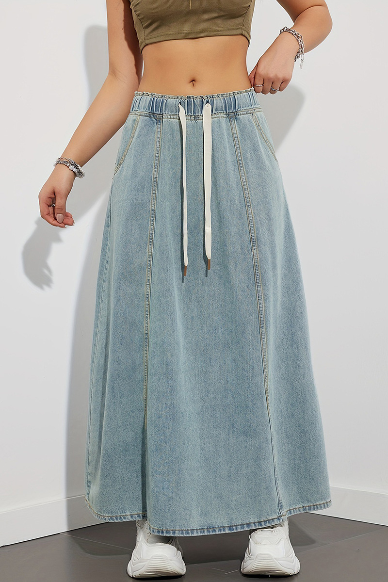 Women's Casual Elastic Waist Denim Skirt