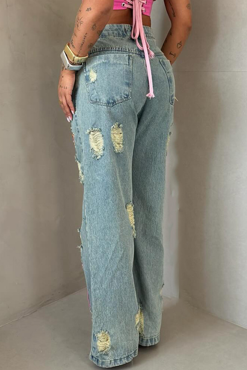 Women's Casual Cartoon Sequin Patch Washed Jeans