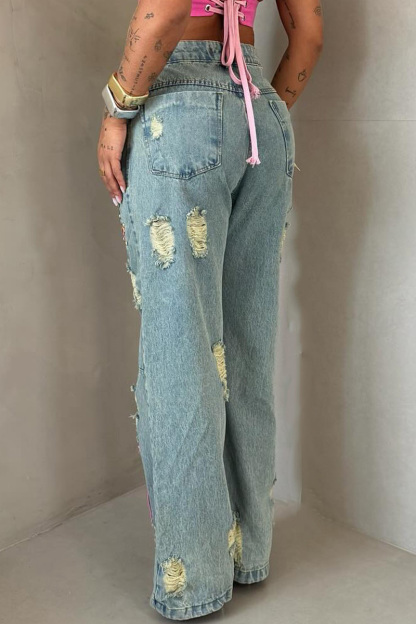 Women's Casual Cartoon Sequin Patch Washed Jeans