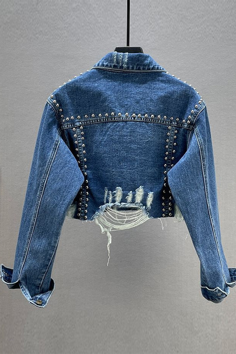 Women's Street Fashion Studded Washed Denim Jacket