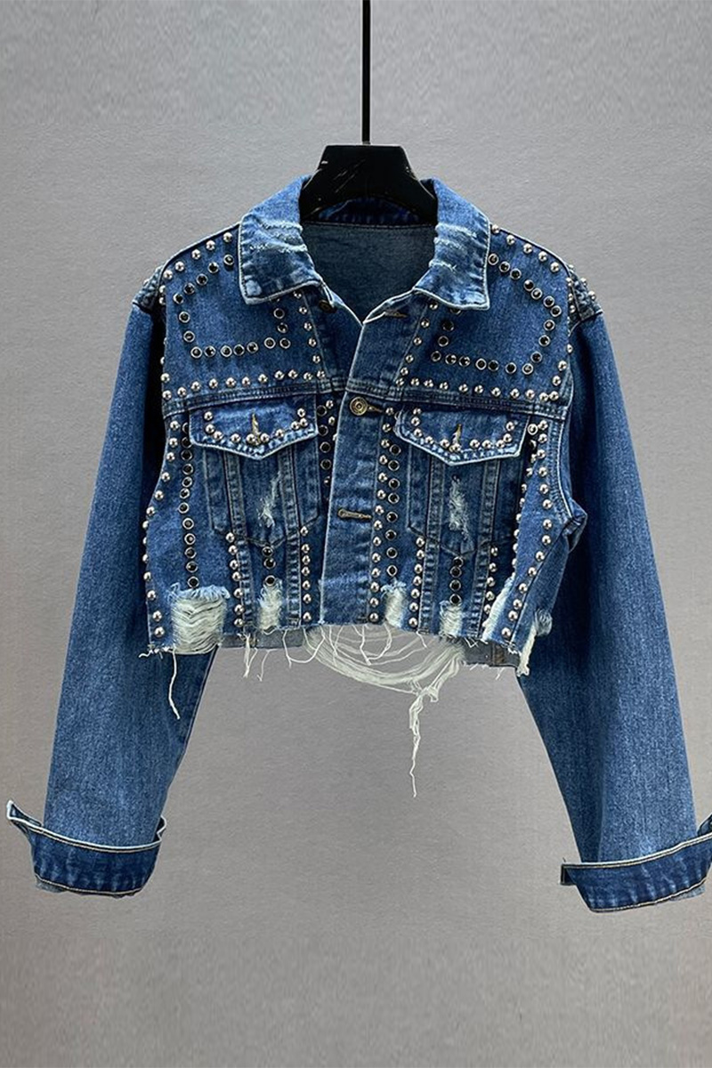 Women's Street Fashion Studded Washed Denim Jacket