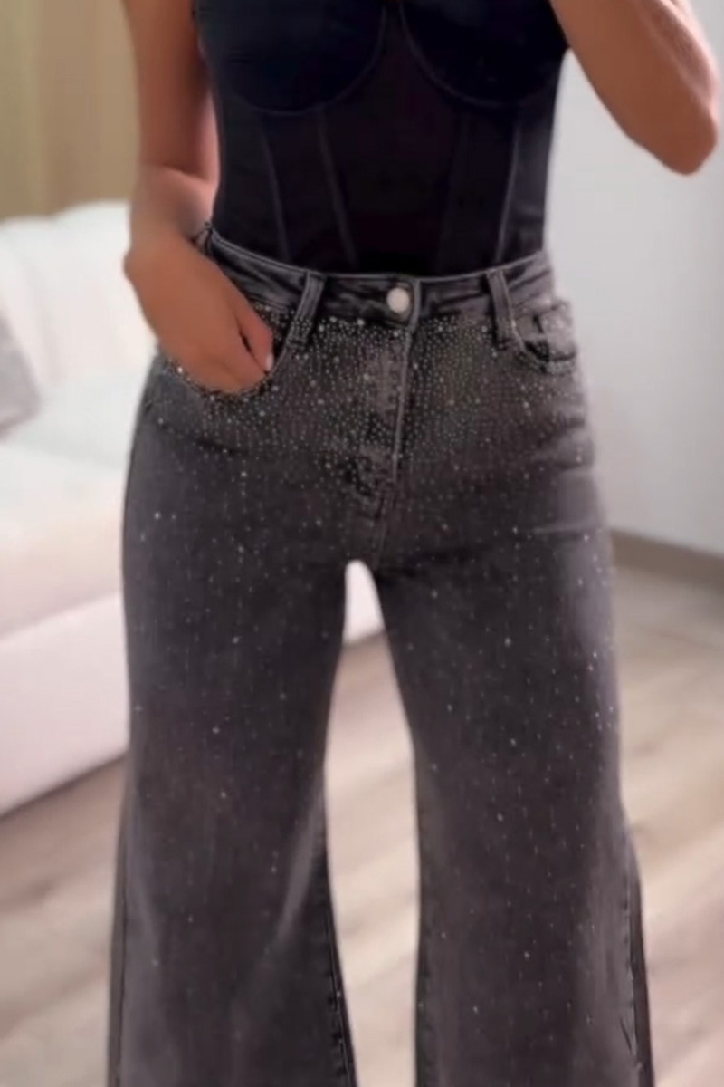 Women's Elegant Rhinestone Stretch Wide Leg Jeans