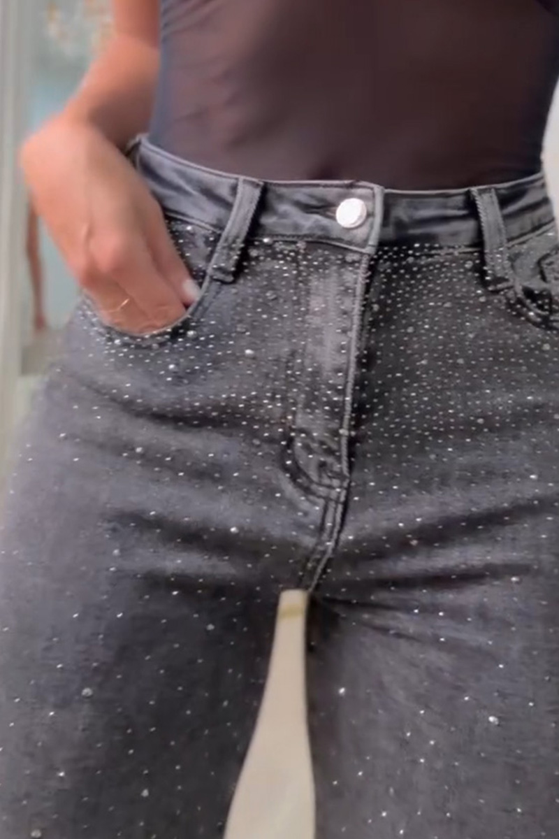 Women's Elegant Rhinestone Stretch Wide Leg Jeans