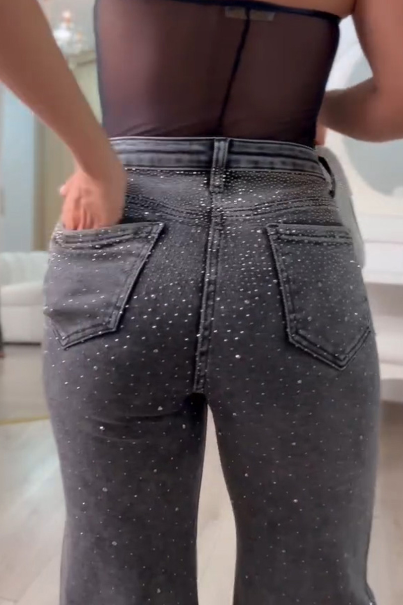Women's Elegant Rhinestone Stretch Wide Leg Jeans