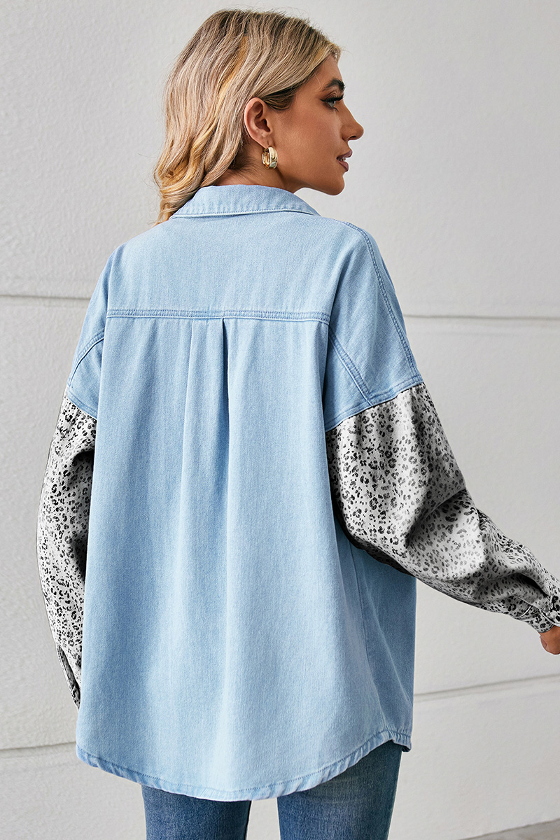Women's Loose Leopard Print Denim Shirt