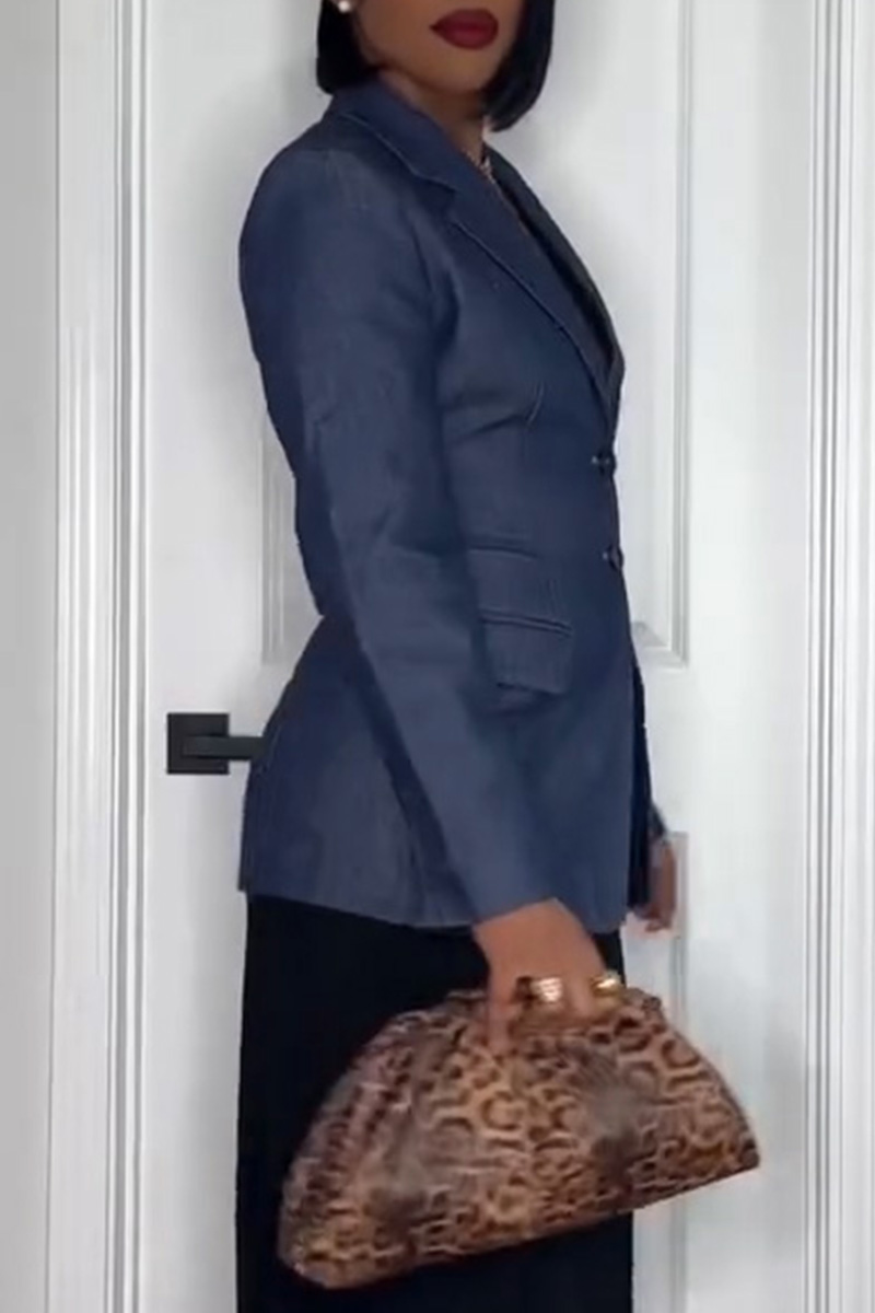 Women's Classic Turned Collar Waist Cinching Denim Blazer