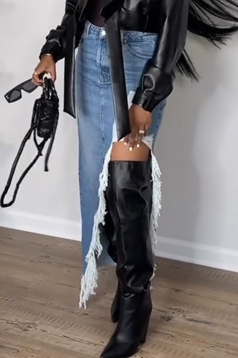 Women's Street Fashion Asymmetric Hem Denim Skirt