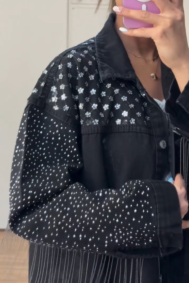 Women's Fashion Rhinestone Fringe Denim Jacket