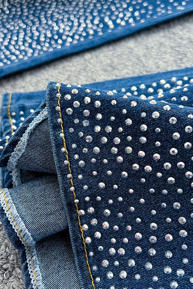 Women's Rhinestone Sleeveless Tube Top + High-Waisted Flared Jeans Denim Set