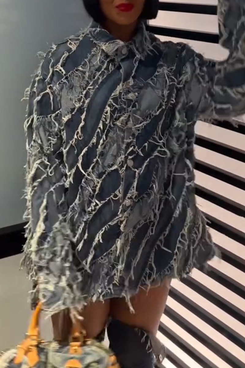 Women's Fashion Wash Fringe Decoration Denim Jacket