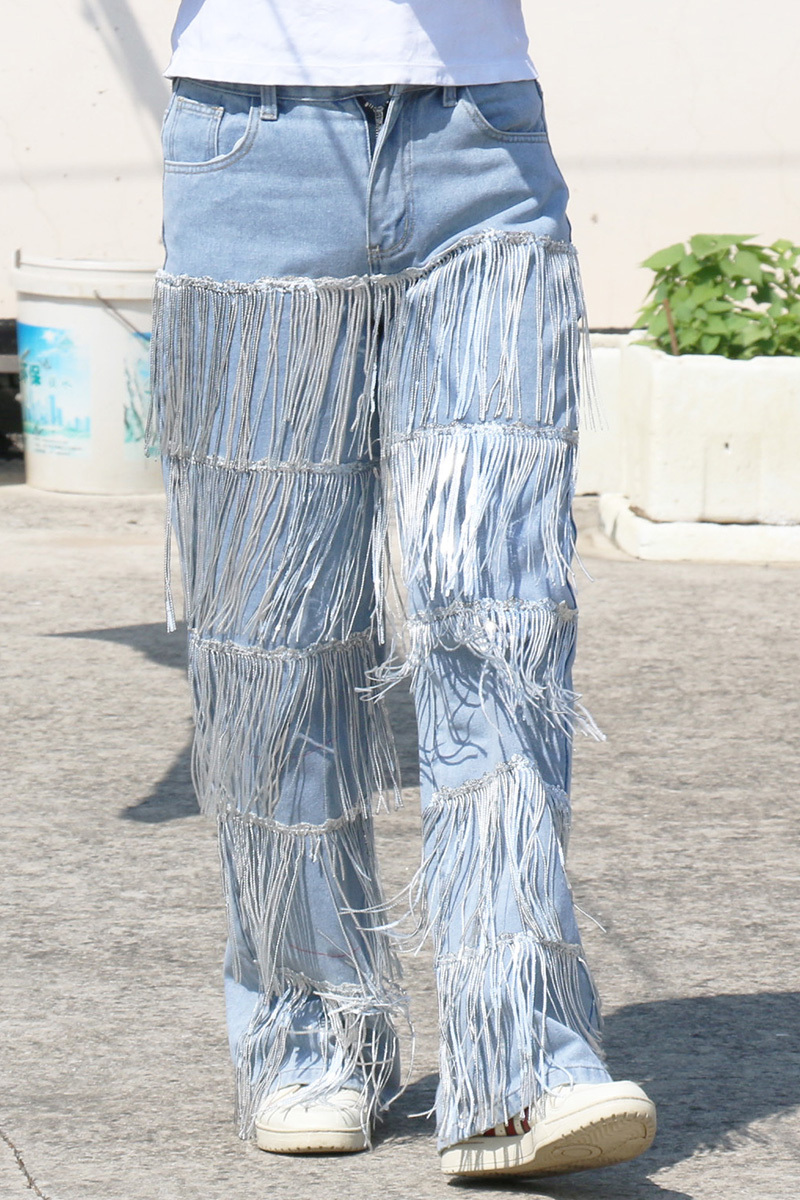Women's Sequin Fringe Straight-Leg Jeans
