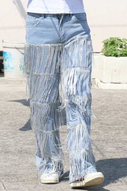 Women's Sequin Fringe Straight-Leg Jeans