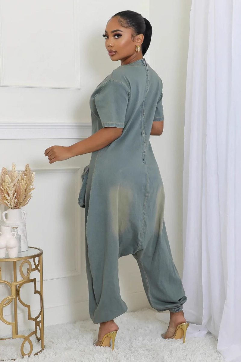Women's Retro Fashion Large Pocket Denim Jumpsuit