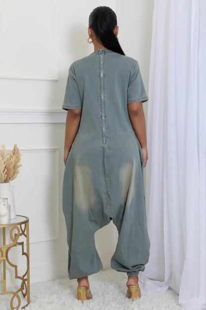 Women's Retro Fashion Large Pocket Denim Jumpsuit