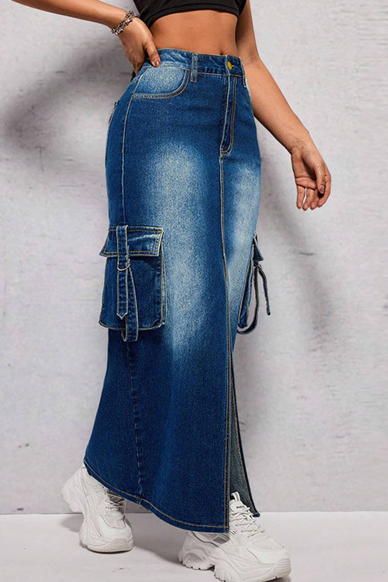 Women's Slit Pocket Denim Maxi Skirt