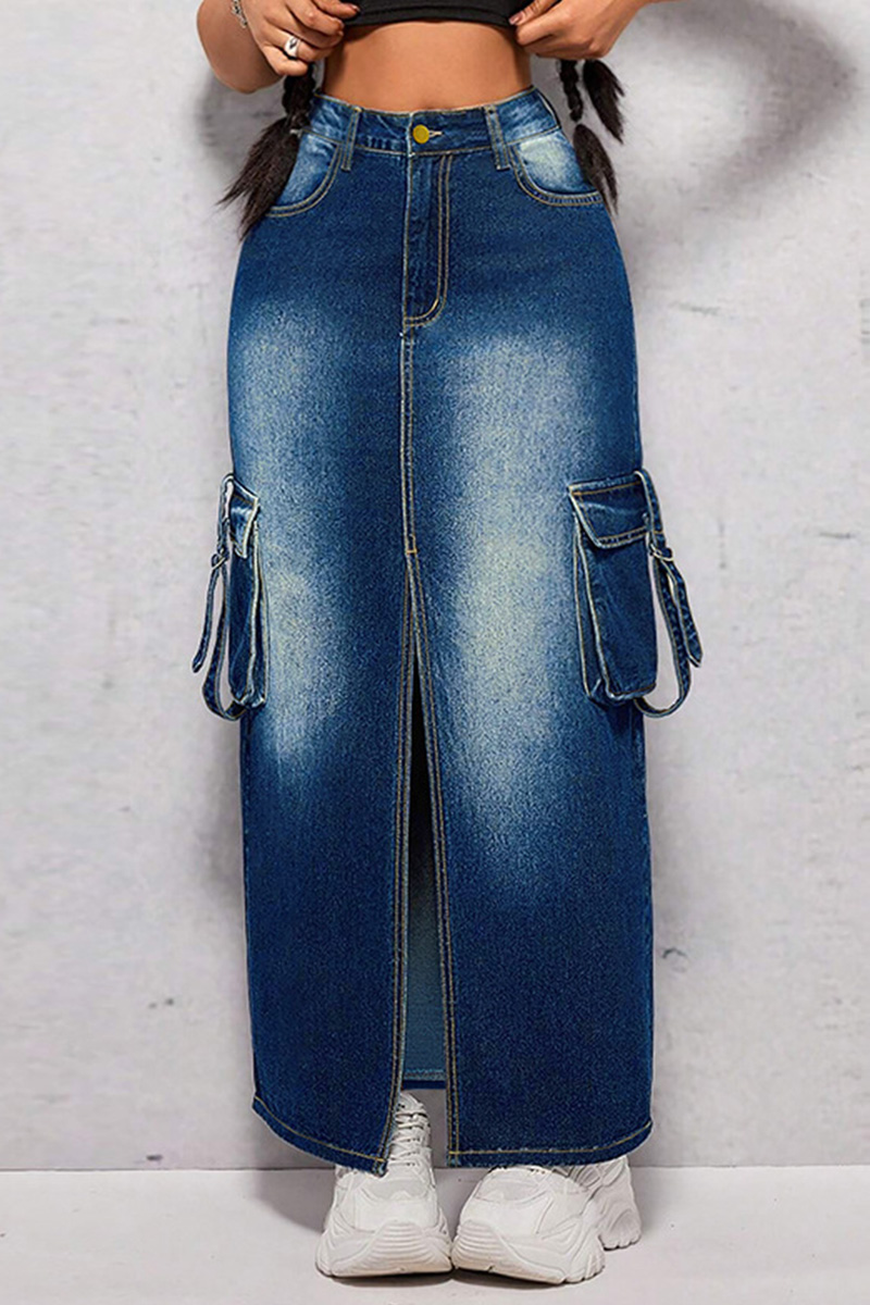 Women's Slit Pocket Denim Maxi Skirt