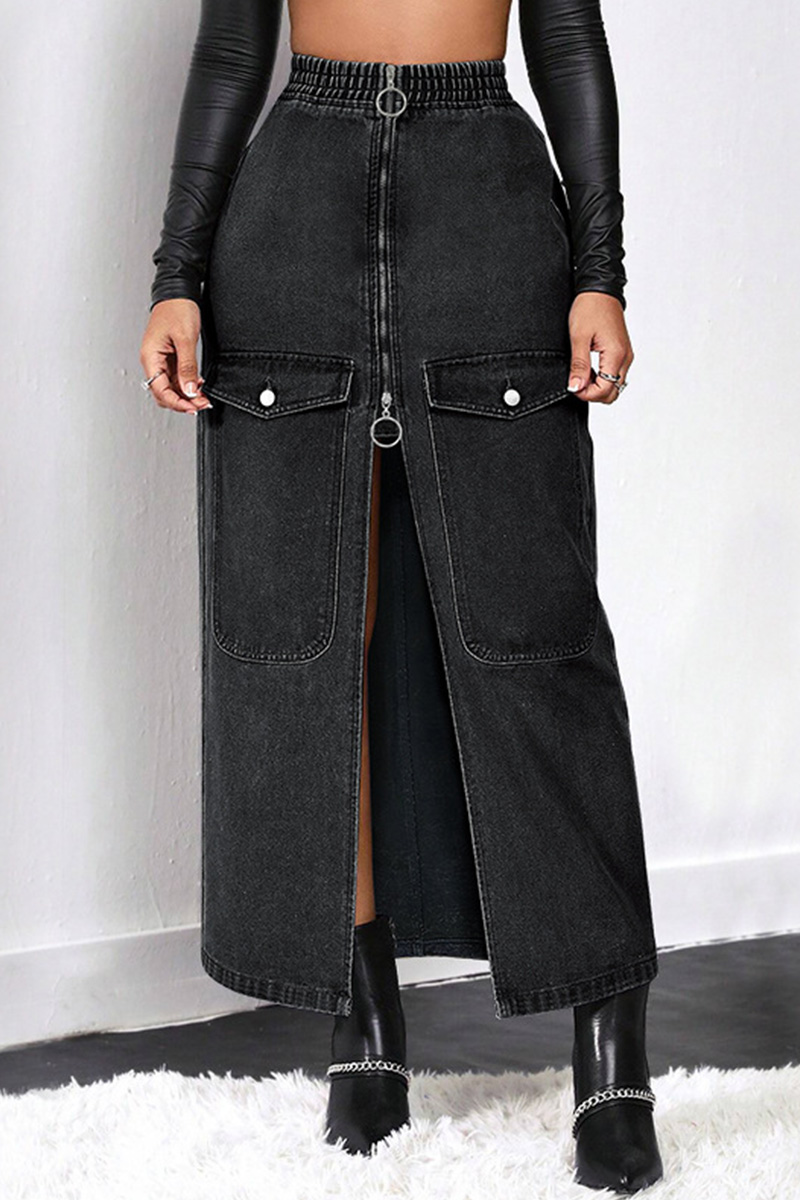 Women's Slit Pocket Denim Maxi Skirt