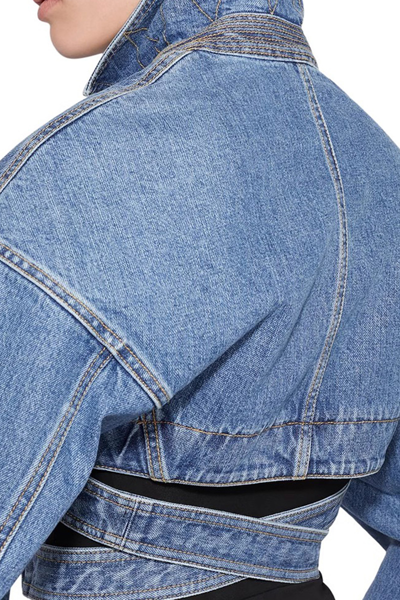 Women's Cross Front Lace-Up Cutout Denim Jacket