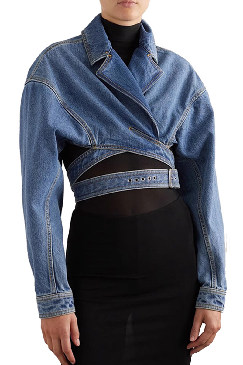 Women's Cross Front Lace-Up Cutout Denim Jacket