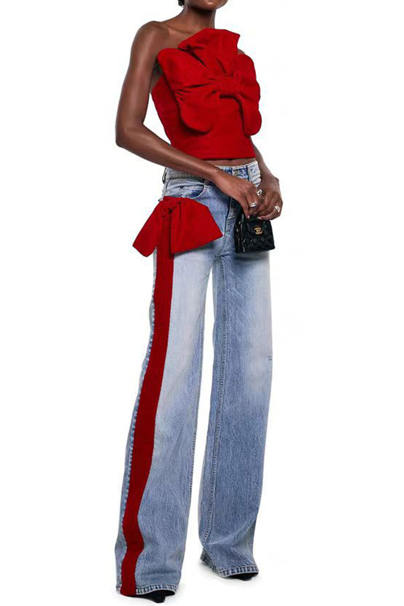 Women's Fashion Ribbon Tie-Waist Jeans
