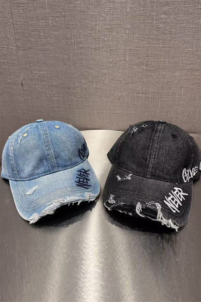 Women's Vintage Washed Distressed Hole Baseball Cap