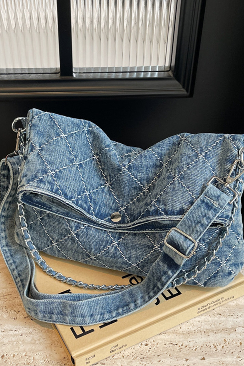 Women's Chain Quilted Denim Shoulder Bag