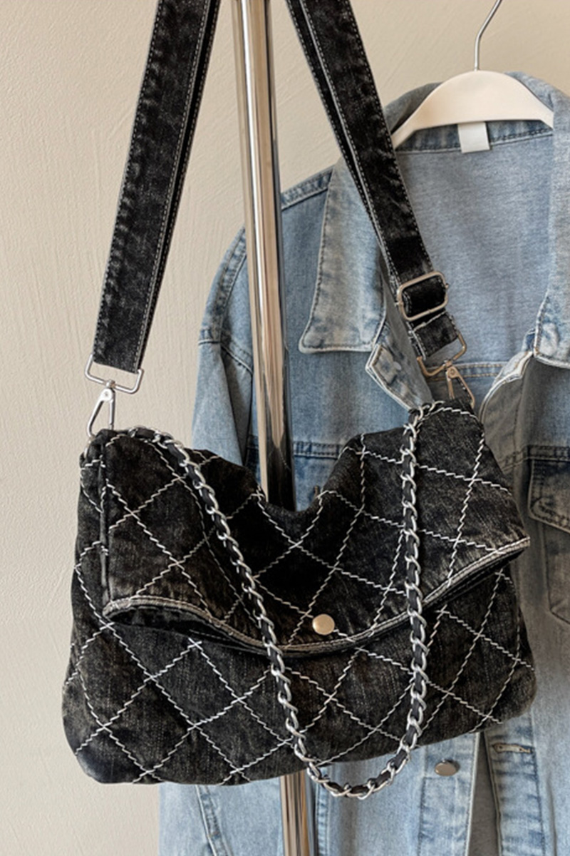 Women's Chain Quilted Denim Shoulder Bag