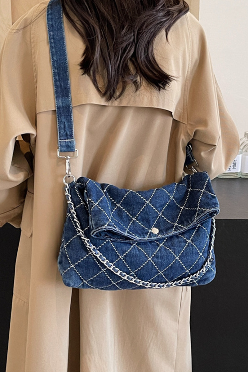 Women's Chain Quilted Denim Shoulder Bag