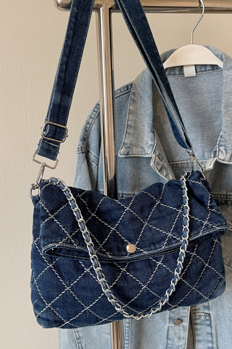 Women's Chain Quilted Denim Shoulder Bag