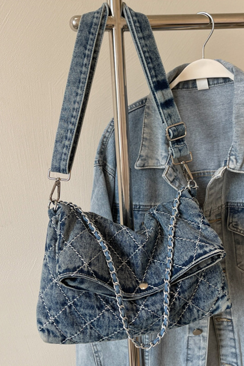 Women's Chain Quilted Denim Shoulder Bag