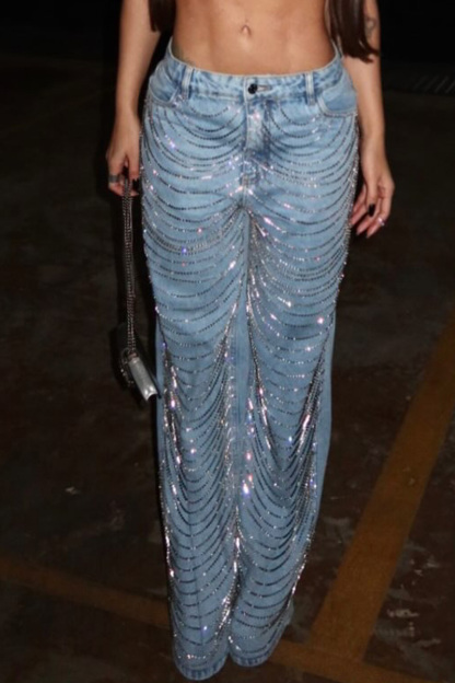 Women's Rhinestone Chain Denim Jeans